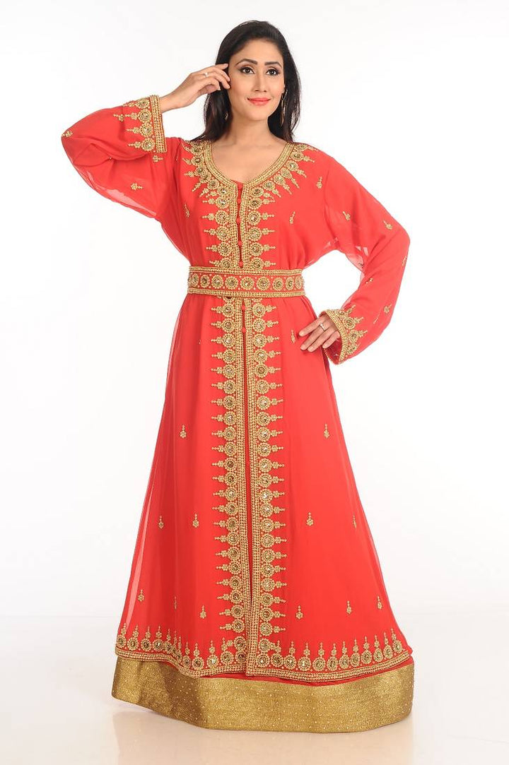 Women's Red Georgette  Animal Print Kaftan