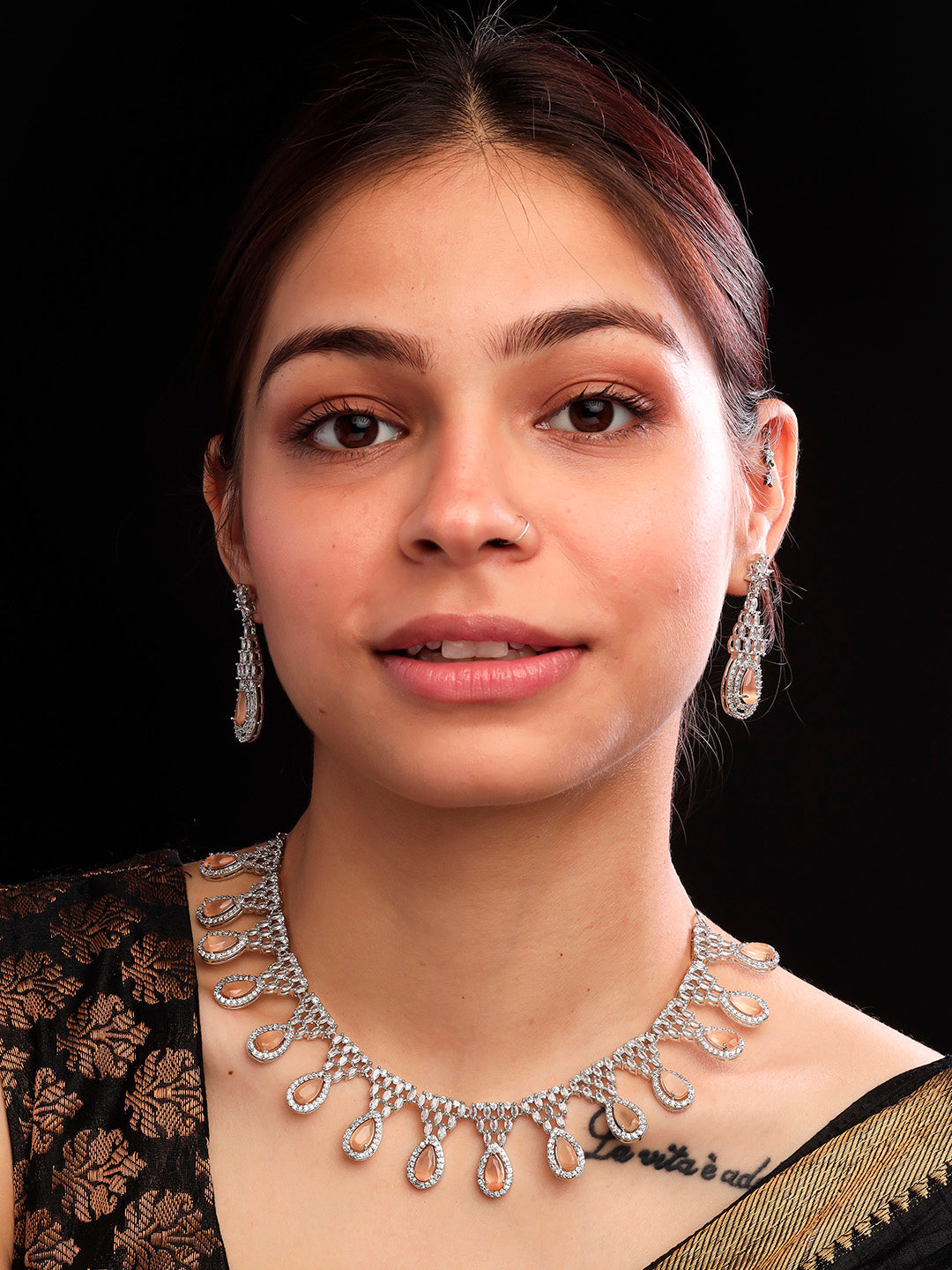 Women's Fashionable Cubic Zirconia Multi Tear Drop Necklace Set for Parties
