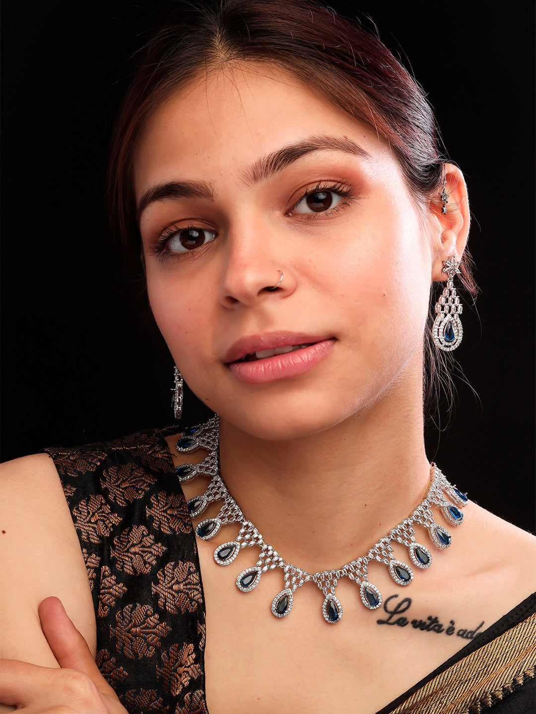 Women's Fashionable Cubic Zirconia Multi Tear Drop Necklace Set for Parties