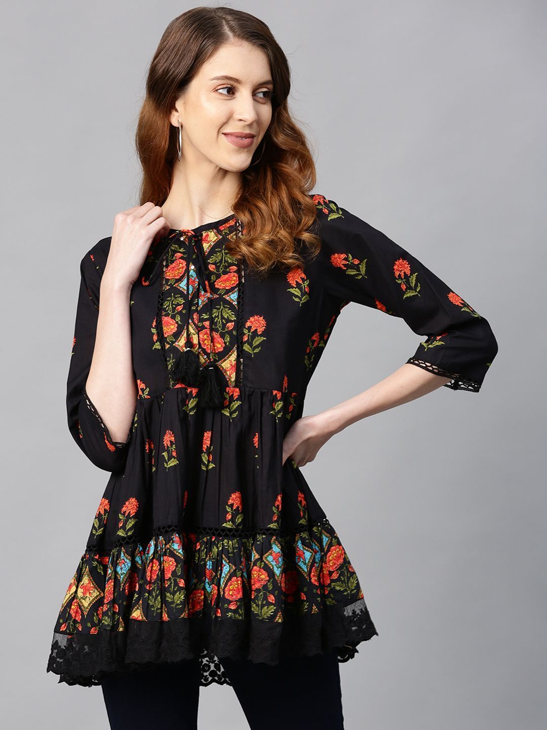 Women's Cambric Embroidered Tiered Top