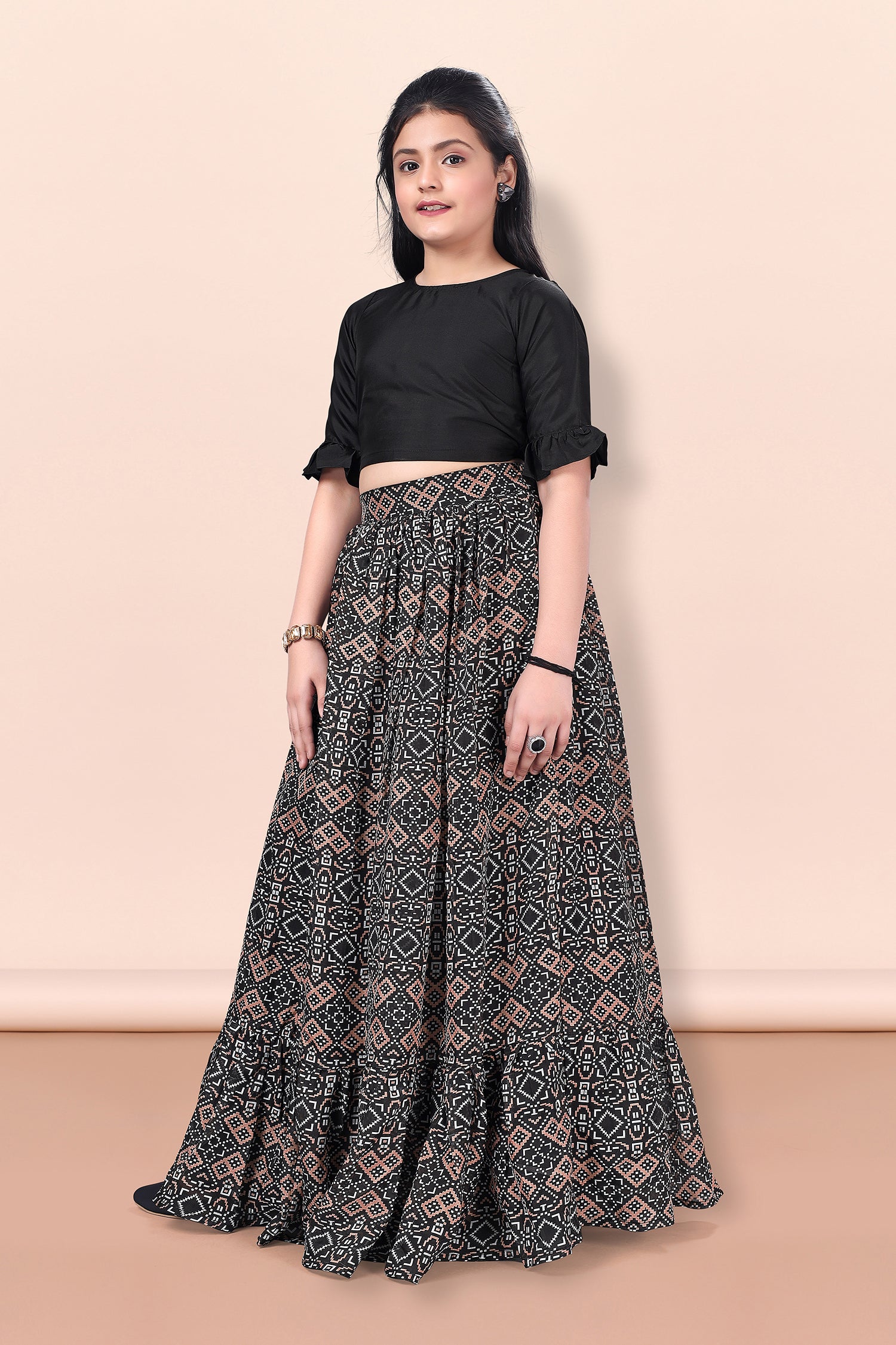 Girl's Black Tabby Silk Readymade Lehenga Choli - Fashion Dream