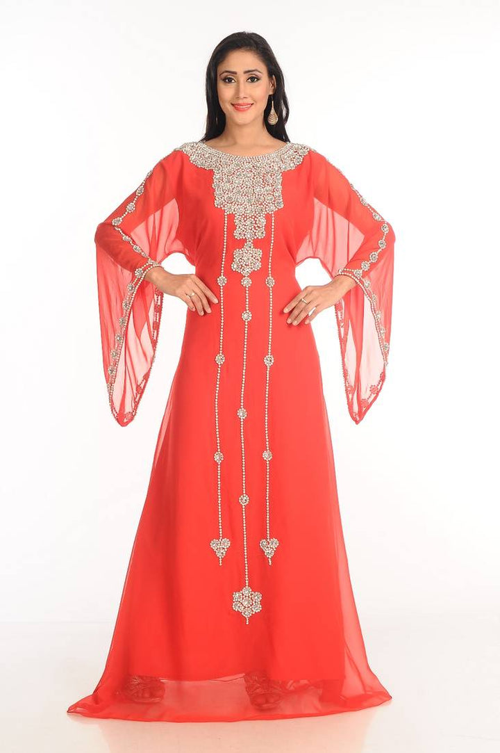 Women's Red Georgette  Animal Print Kaftan