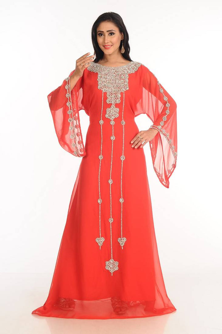 Women's Red Georgette  Animal Print Kaftan