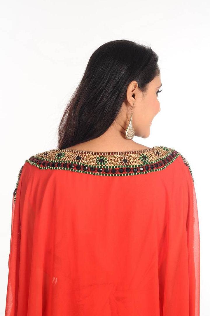 Women's Red Georgette  Animal Print Kaftan