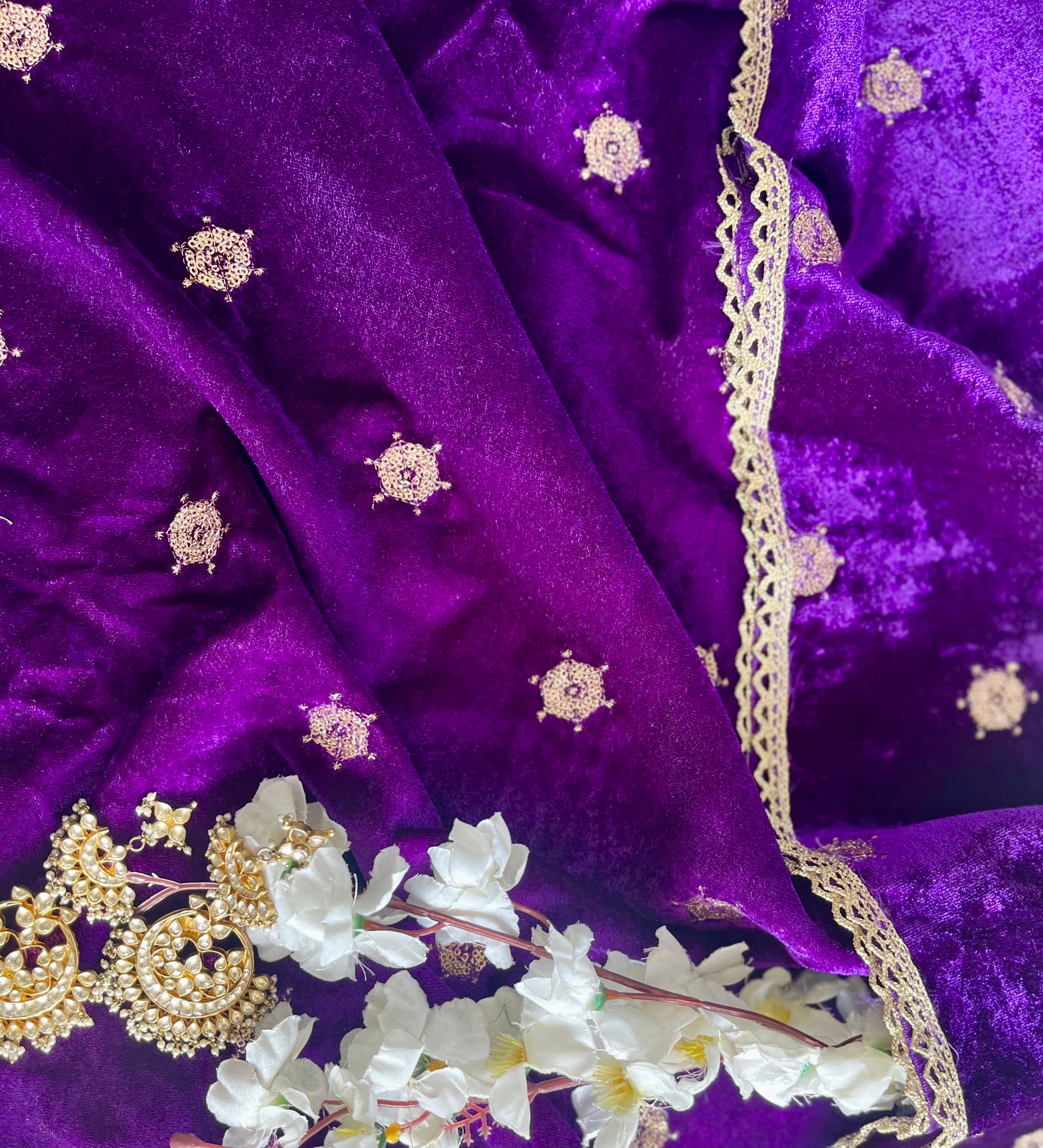 Women's Purple Velvet Embroidered Shawl - Nangalia Ruchira