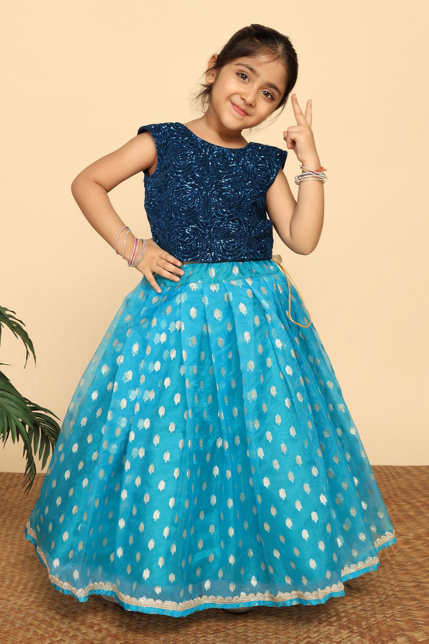 Girl's Blue Organza Embroidered Lehenga Choli Set - Fashion Dream