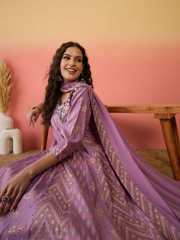 Women's Women Embroidered Anarkali Kurta Set With Dupatta