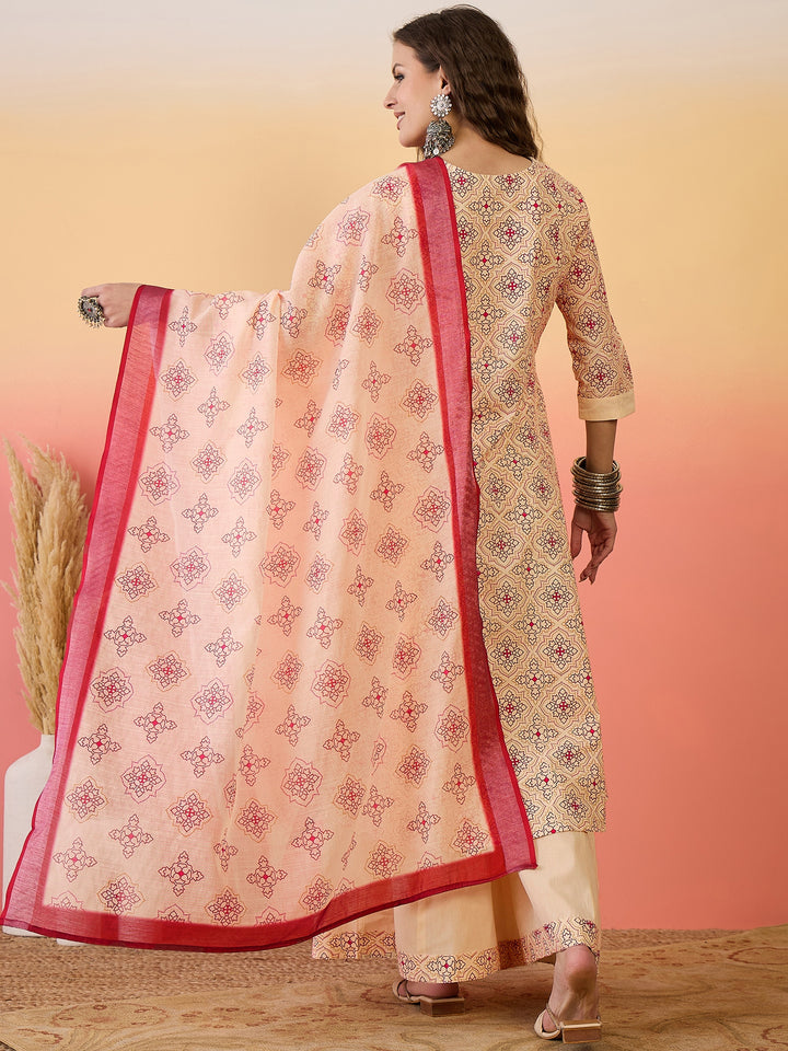 Women's Women Embroidered Khadi Cotton Anarkali Kurta Set With Dupatta