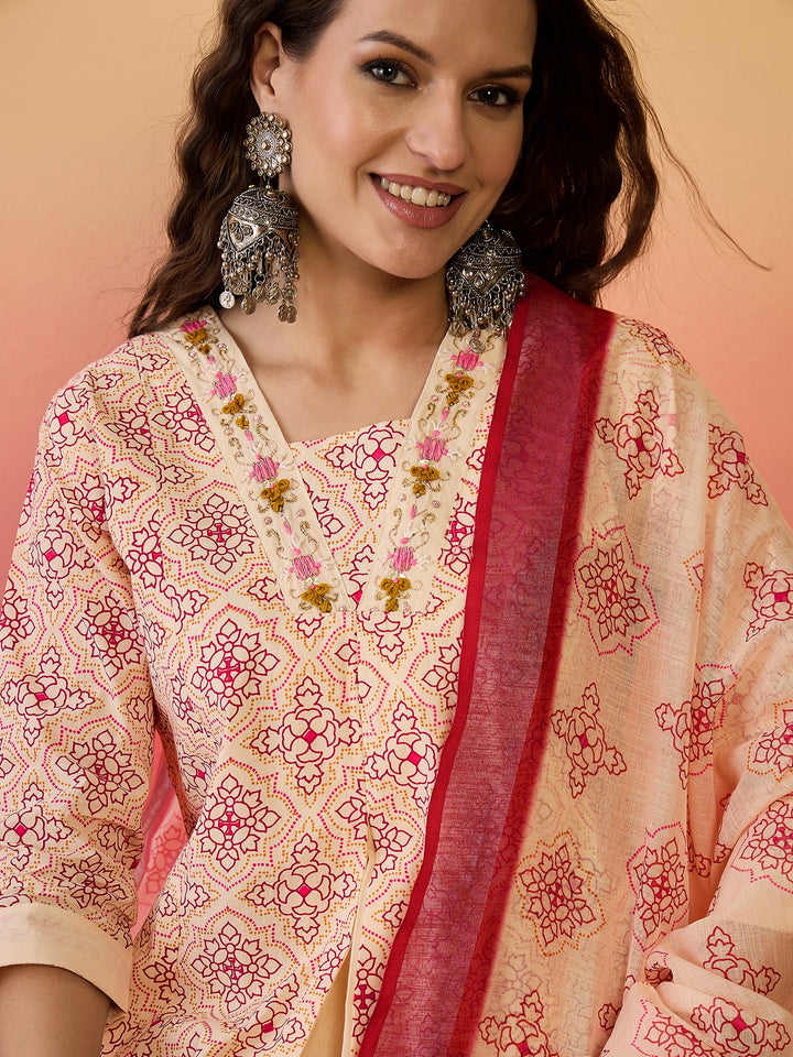 Women's Women Embroidered Khadi Cotton Anarkali Kurta Set With Dupatta