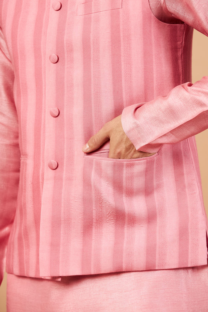 Men's Pink Color Nehru Jacket With Kurta Pant Set