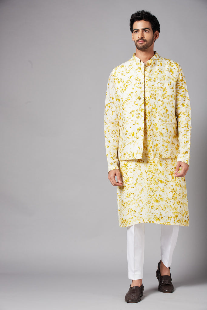 Men's White Color Nehru Jacket With Kurta Pant Set