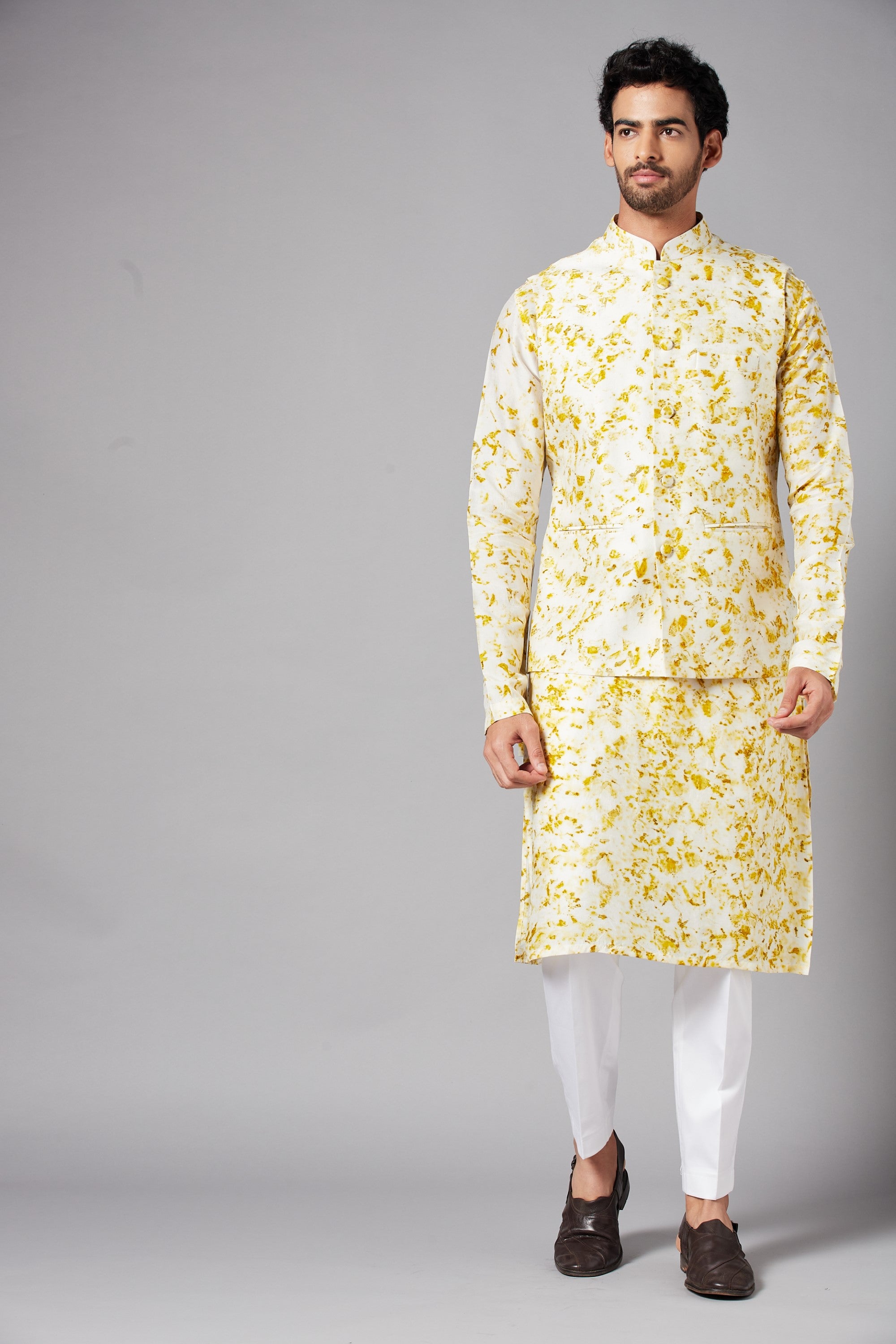 Men's White Color Nehru Jacket With Kurta Pant Set - Hilo Design