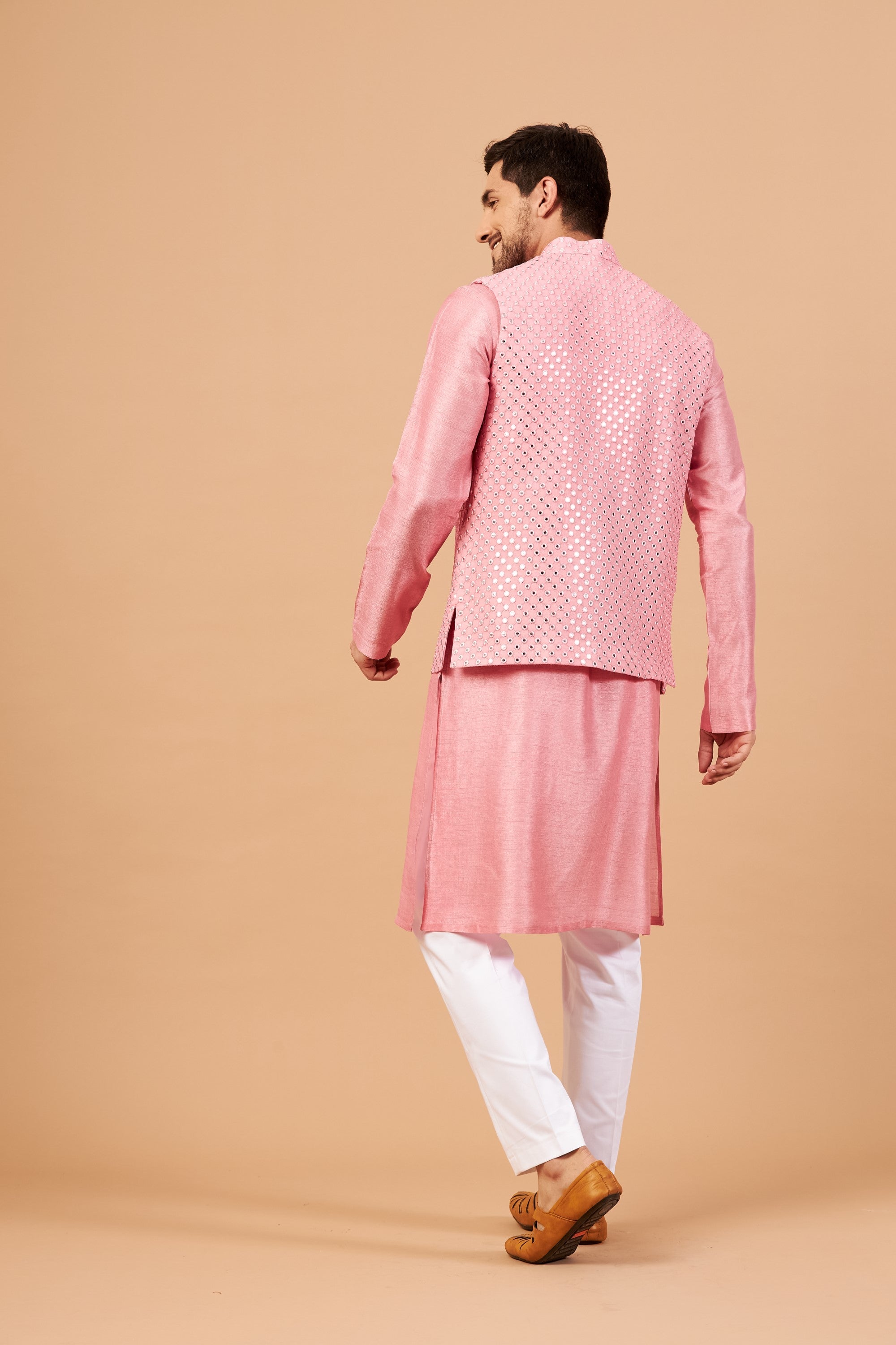 Floral printed nehru jacket with white kurta and pyjama - set of 3 by The  Weave Story | The Secret Label