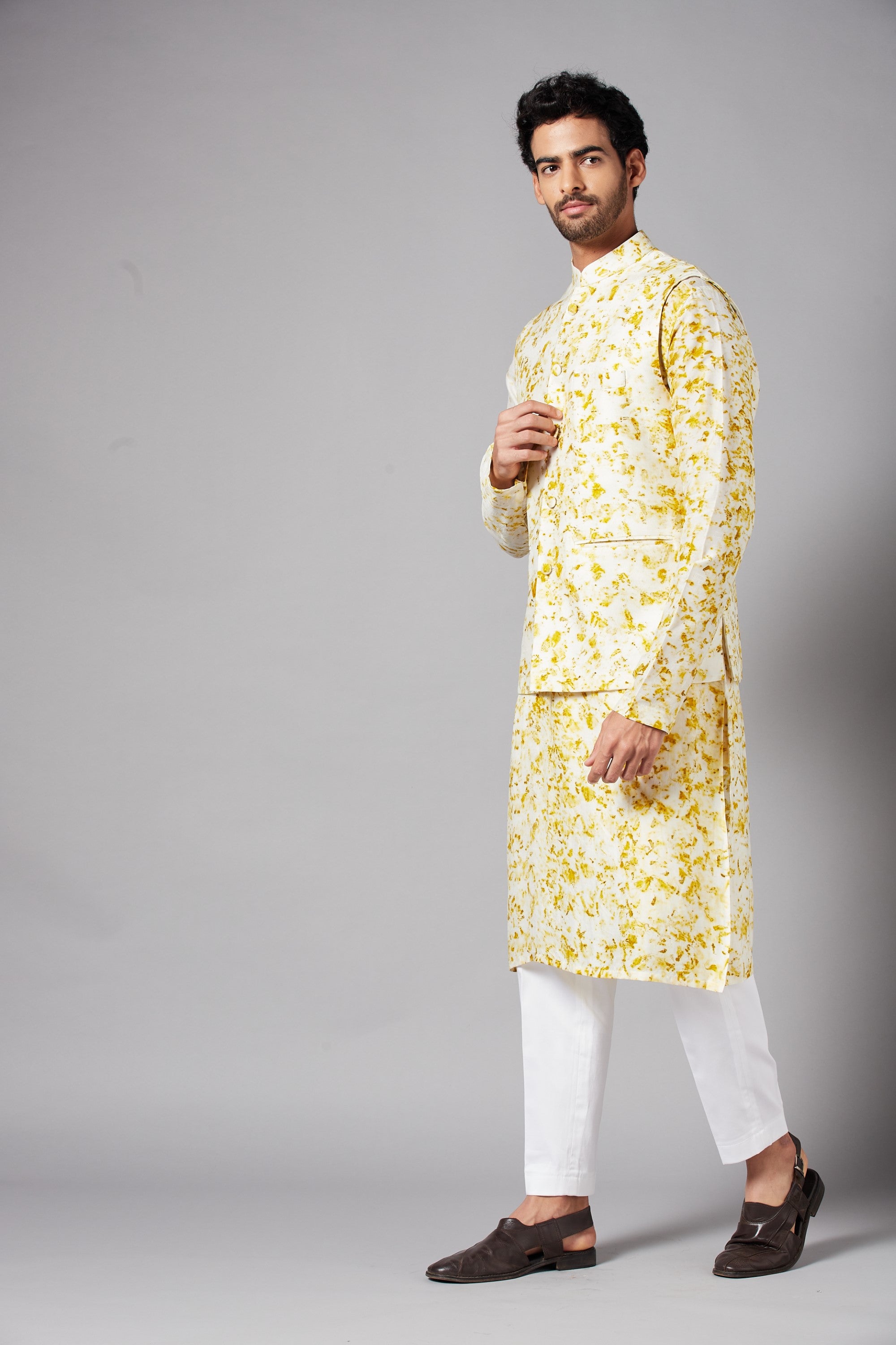 Men's White Color Nehru Jacket With Kurta Pant Set - Hilo Design