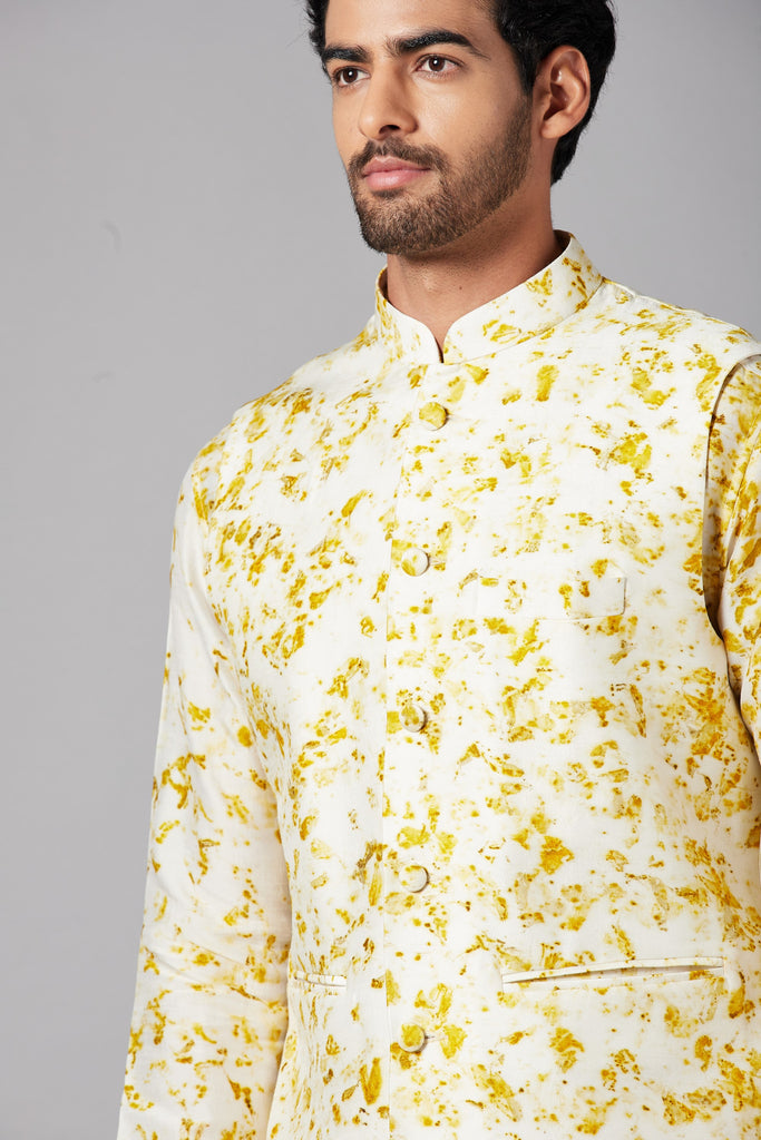 Men's White Color Nehru Jacket With Kurta Pant Set