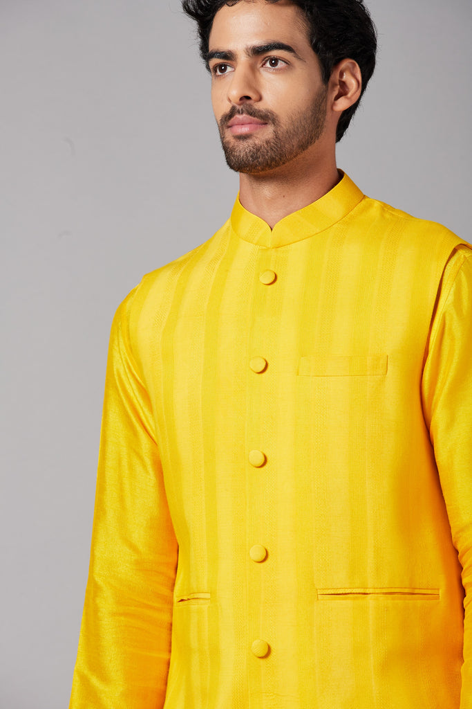 Men's Mustard Color Nehru Jacket With Kurta Pant Set
