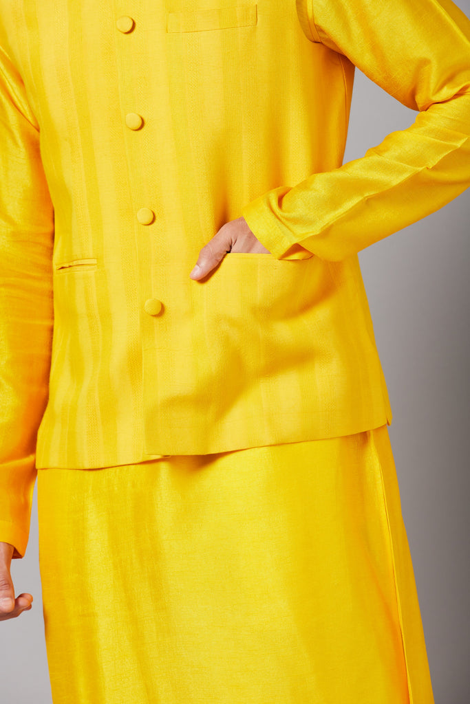 Men's Mustard Color Nehru Jacket With Kurta Pant Set