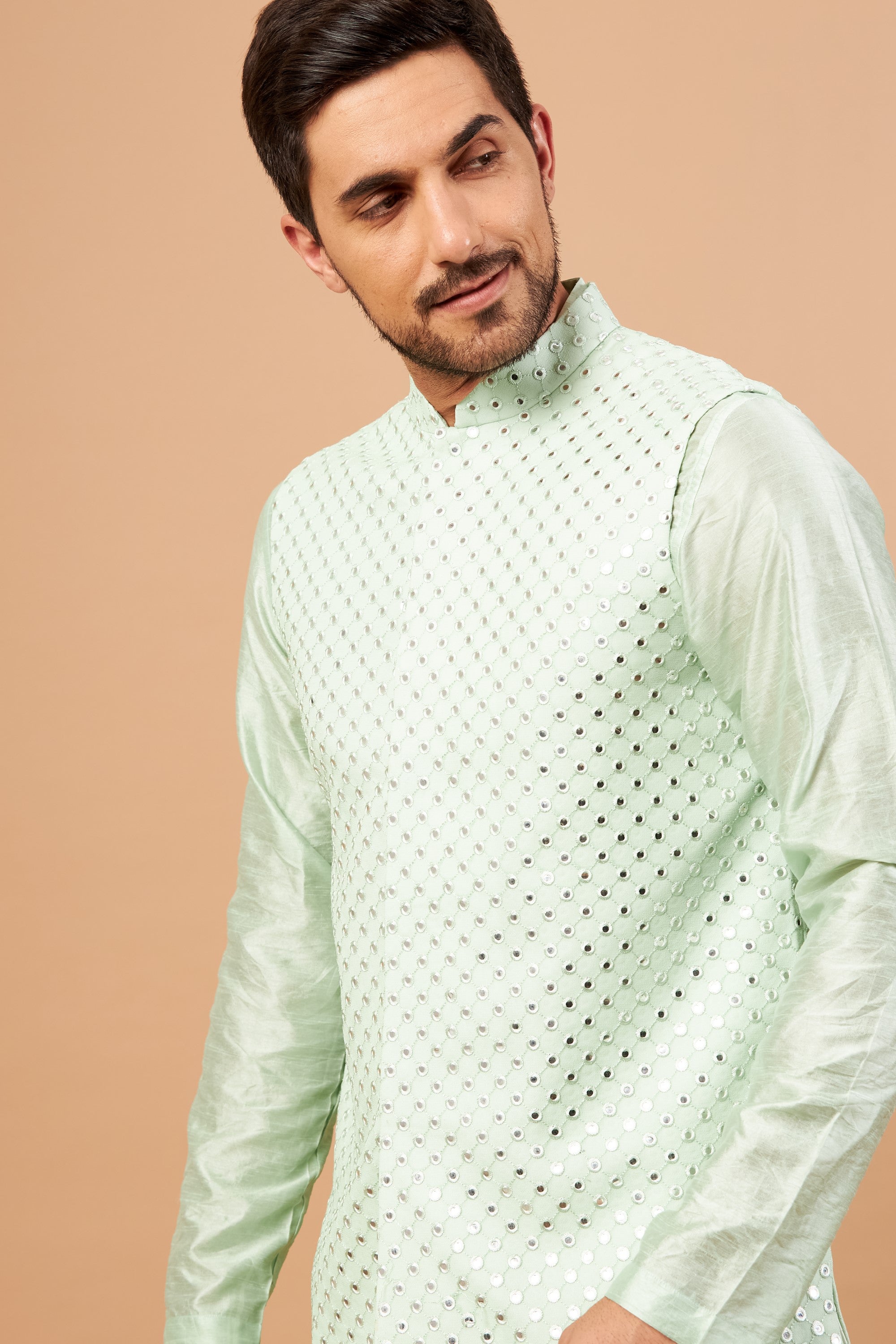Men's Green Color Nehru Jacket With Kurta Pant Set - Hilo Design