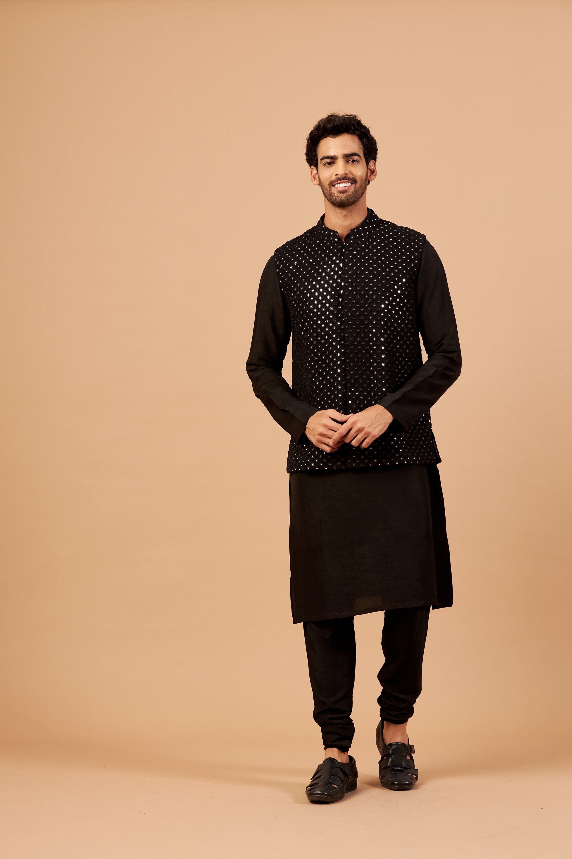 Men's Black Color Nehru Jacket With Kurta Pant Set