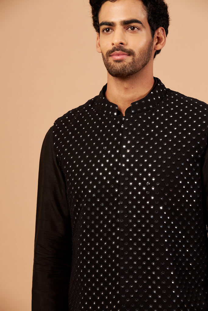 Men's Black Color Nehru Jacket With Kurta Pant Set
