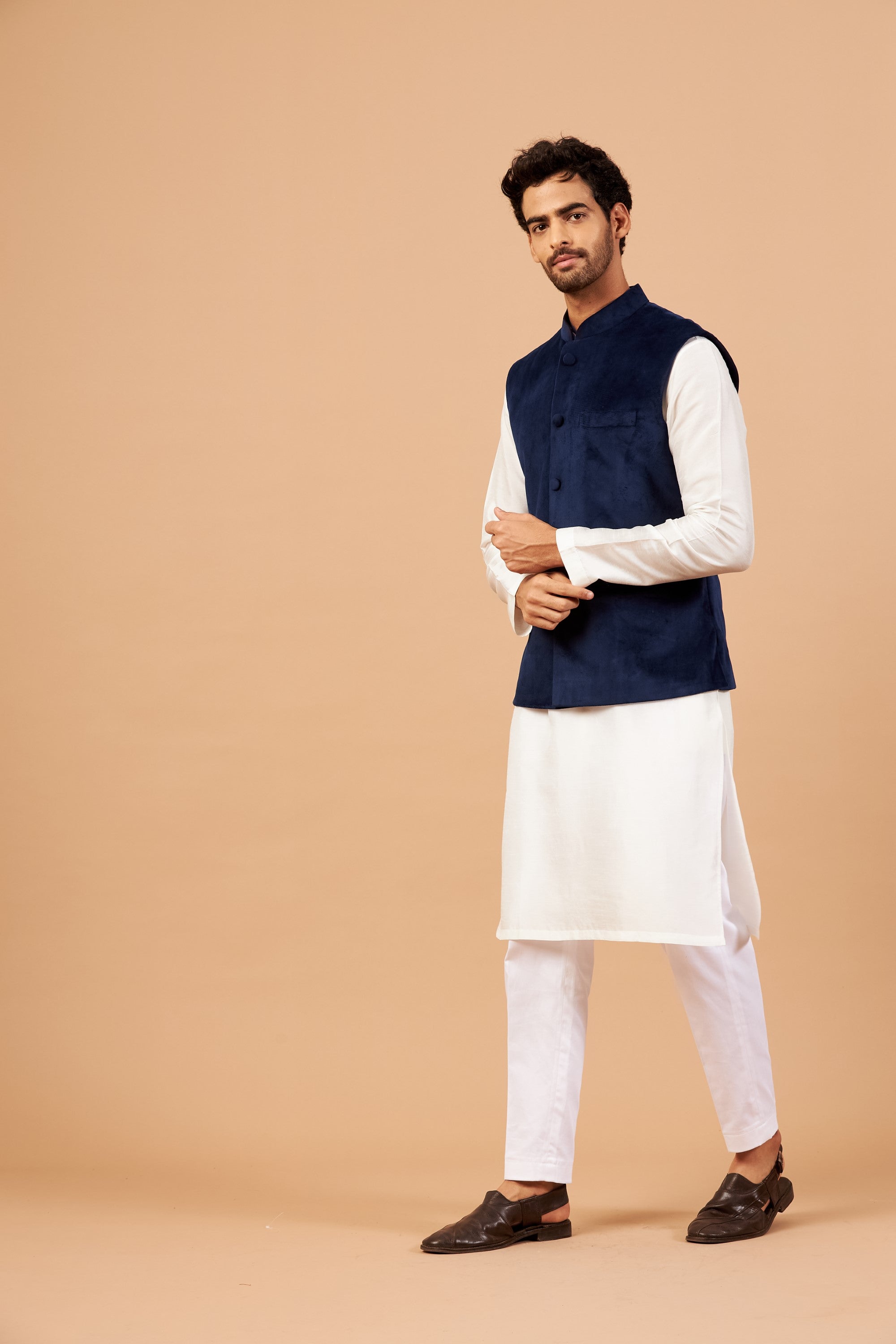 Men's Blue Color Nehru Jacket With Kurta Pant Set - Hilo Design