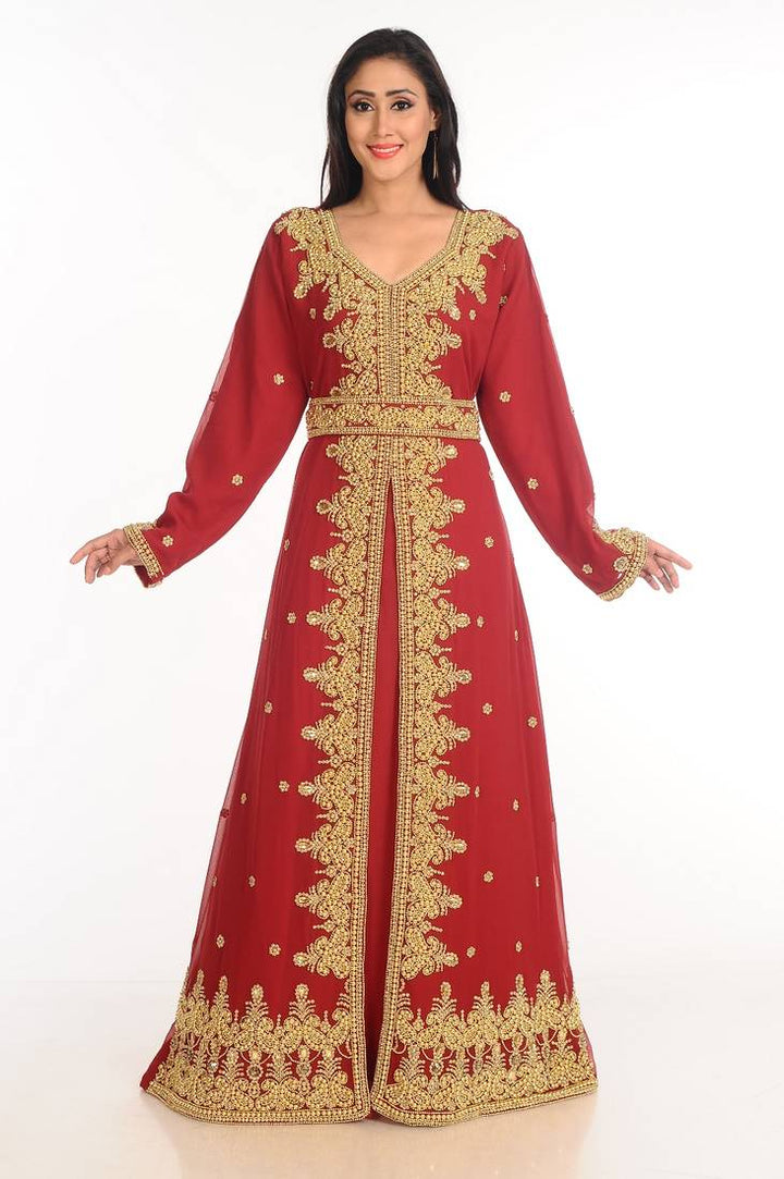 Women's Red Georgette  Animal Print Kaftan