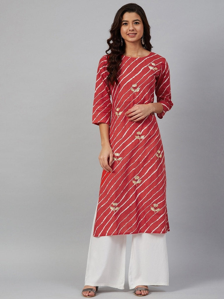 Women's Leheriya Printed Straight Kurta - USA Ready-To-Ship