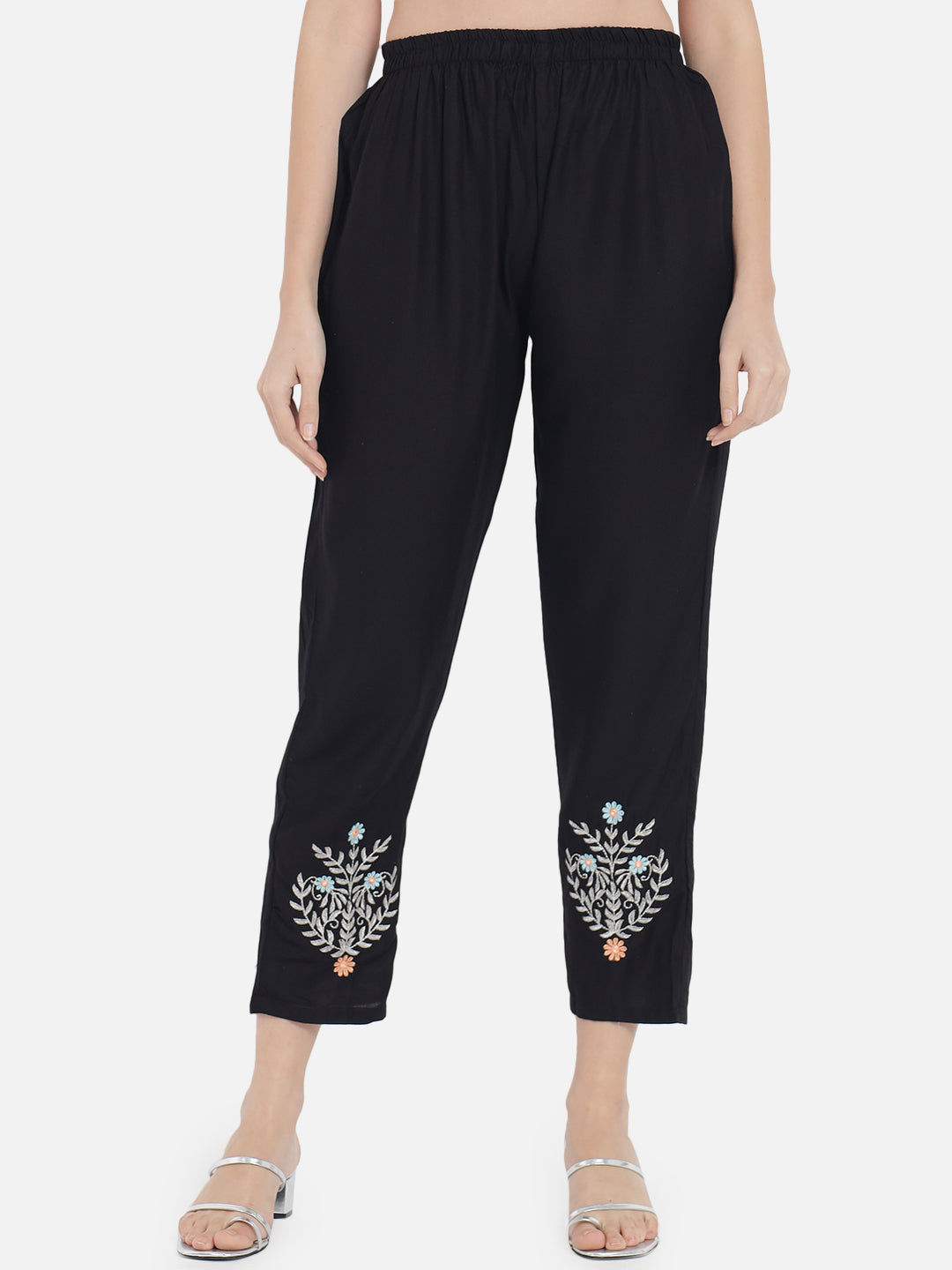Women's Solid Black Embroidery Kurta Set with Dupatta