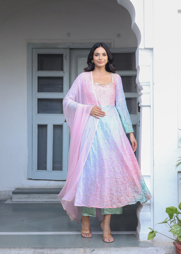 Women's Multi Color Georgette Bandej Anarkali Set