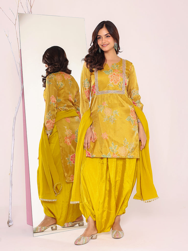 Women's Yellow Tissue Digital Print Kurta Set
