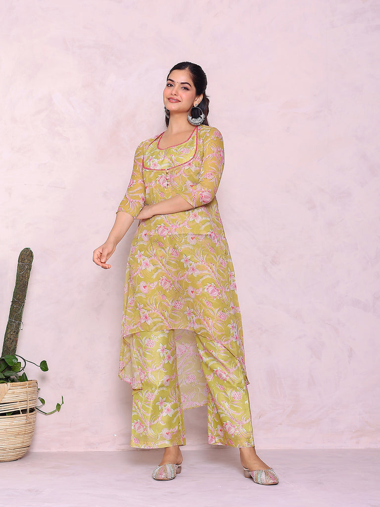Women's Green Chiffon Digital Print Palazzo Set