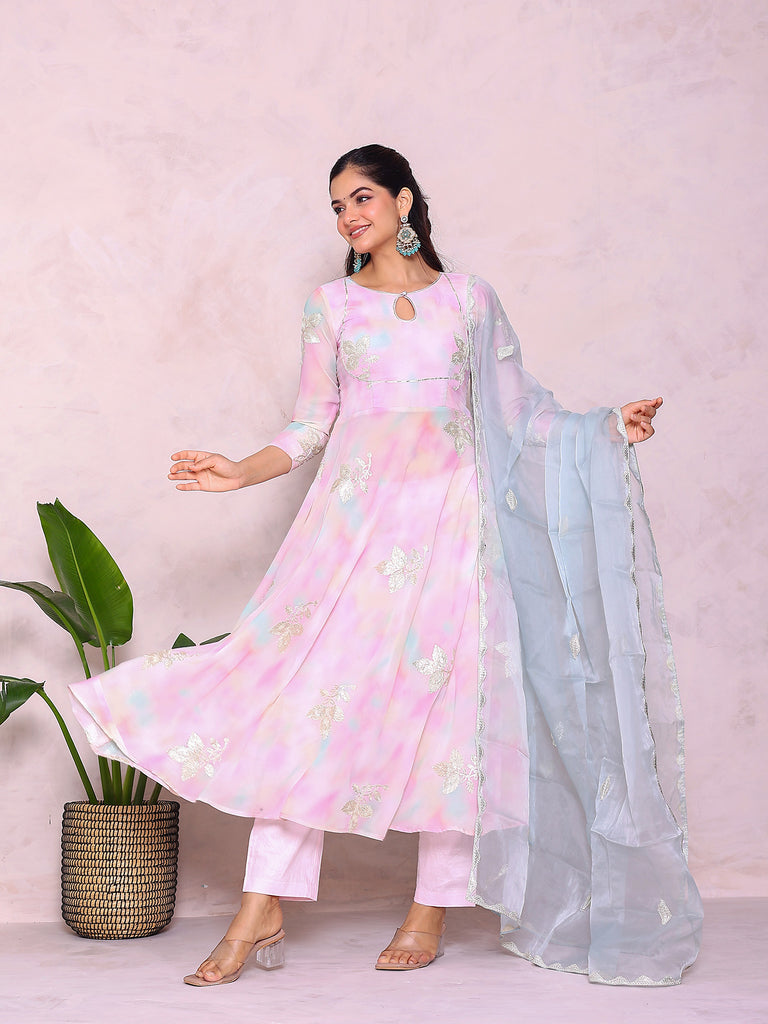 Women's Multi Color Georgette Gota Patti Anarkali Set