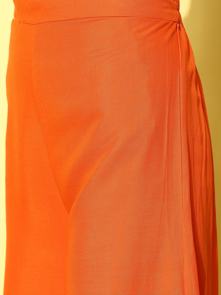 Women's ORANGE ONESHOULDER MIRROR WORK BELTED KURTA SET