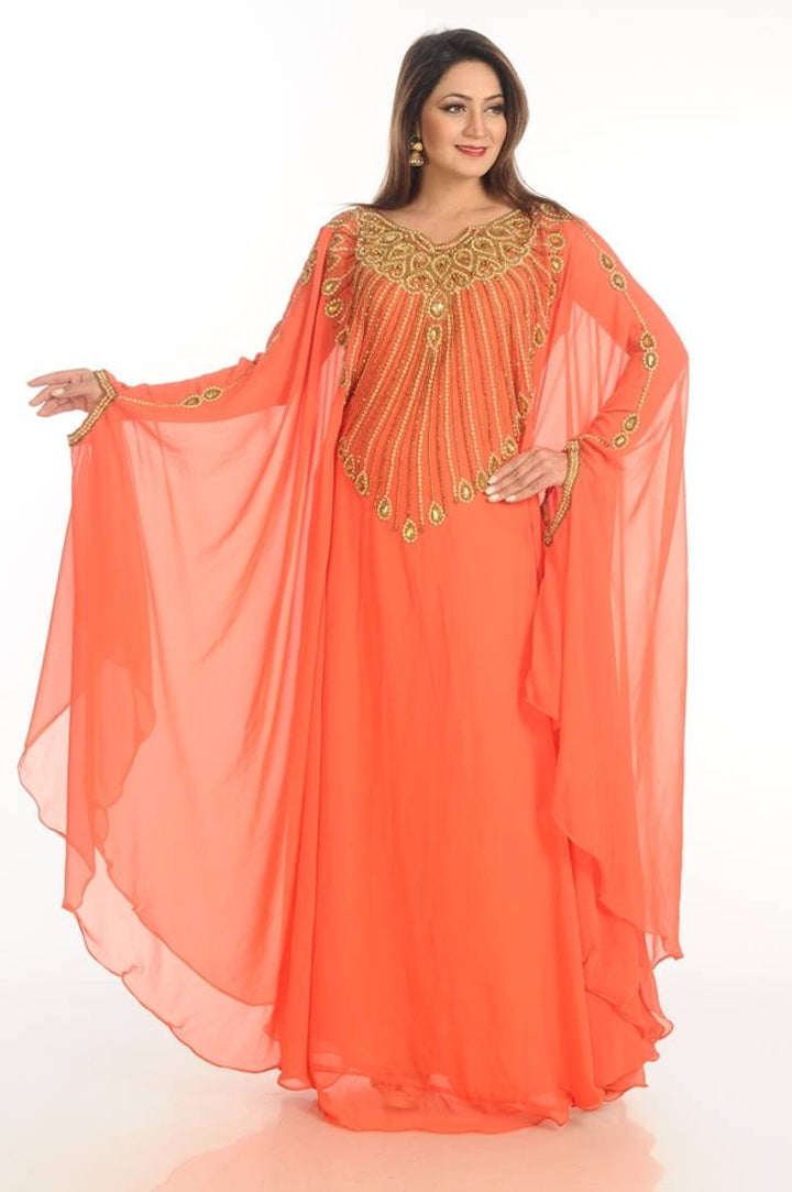 Women's Red Georgette  Animal Print Kaftan