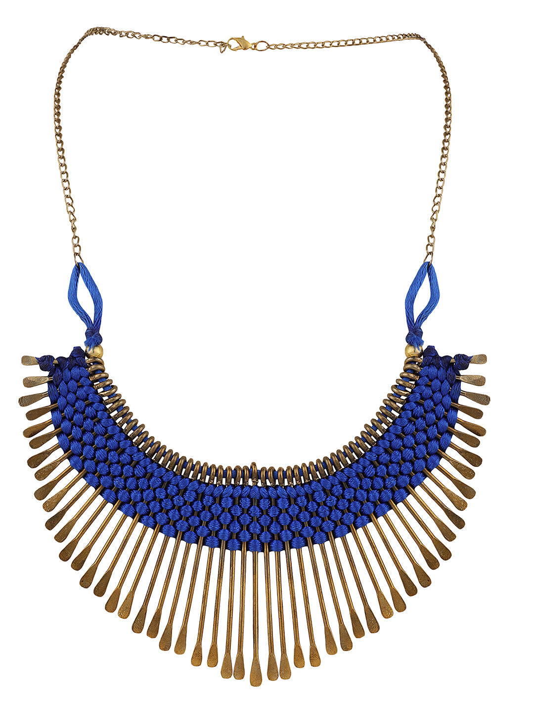 Women's Stylish Gold Plated Thread Work Designer Blue Necklace