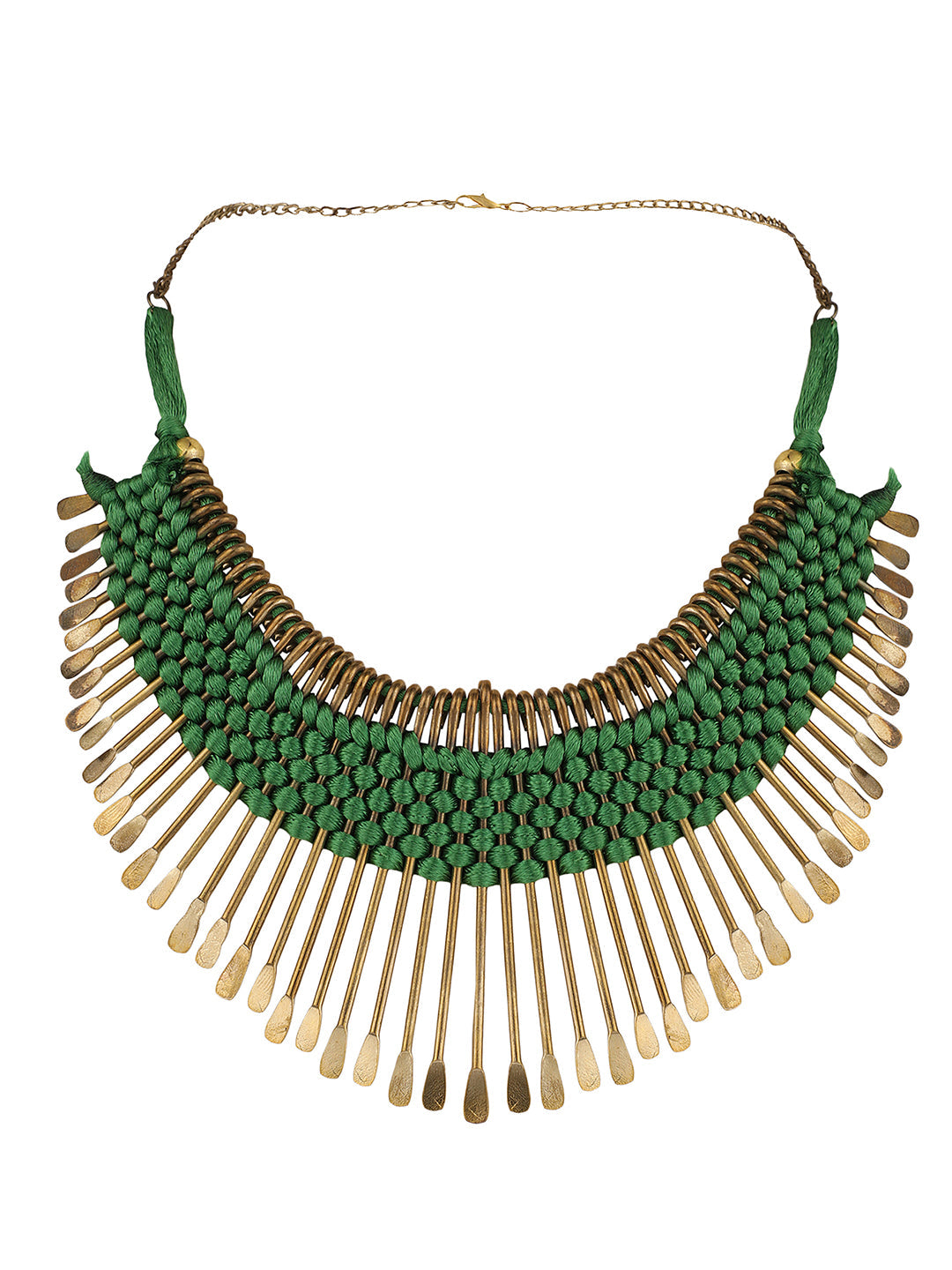 Women's Stylish Gold Plated Thread Work Designer Green Necklace