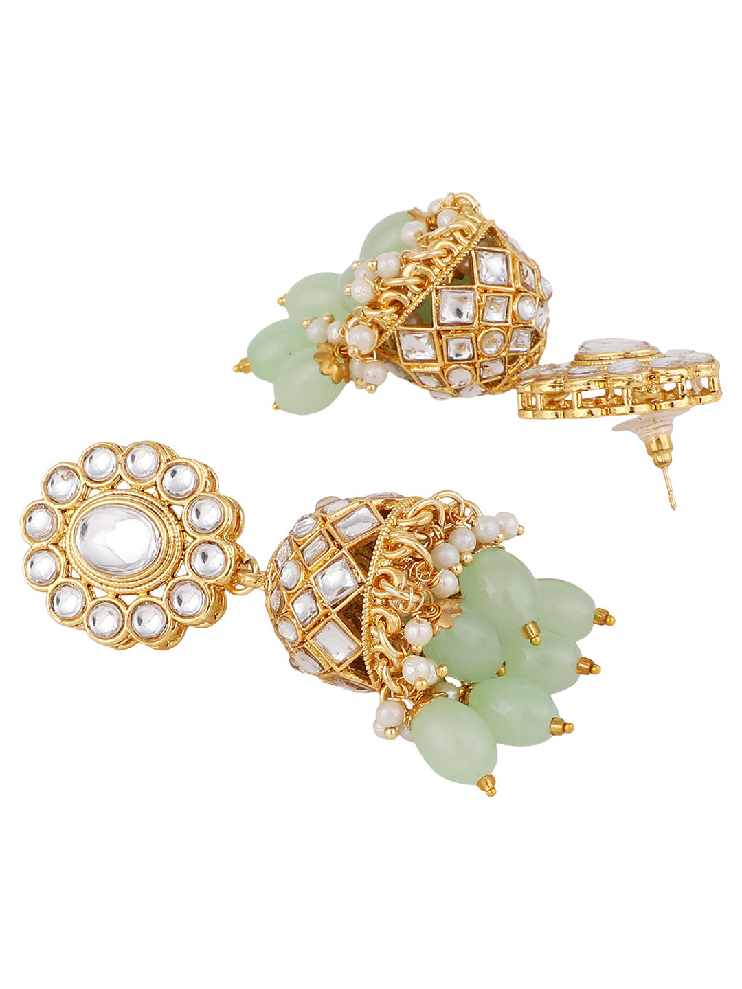 Women's Traditional Sea Green Kundan Stone Brass Choker Set
