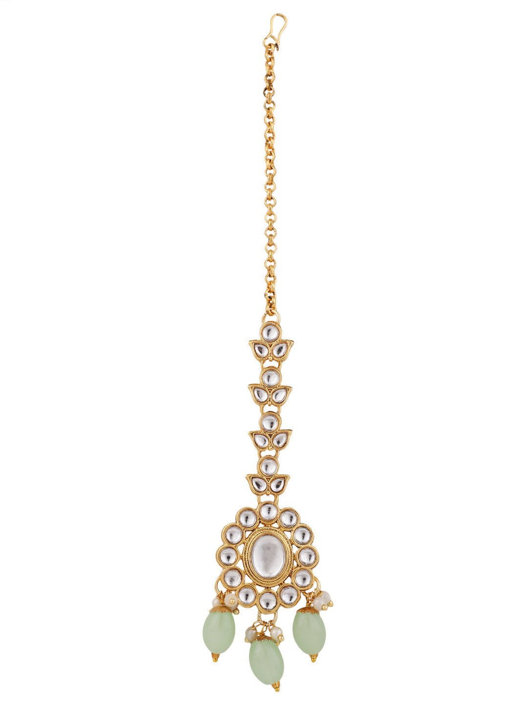 Women's Traditional Sea Green Kundan Stone Brass Choker Set