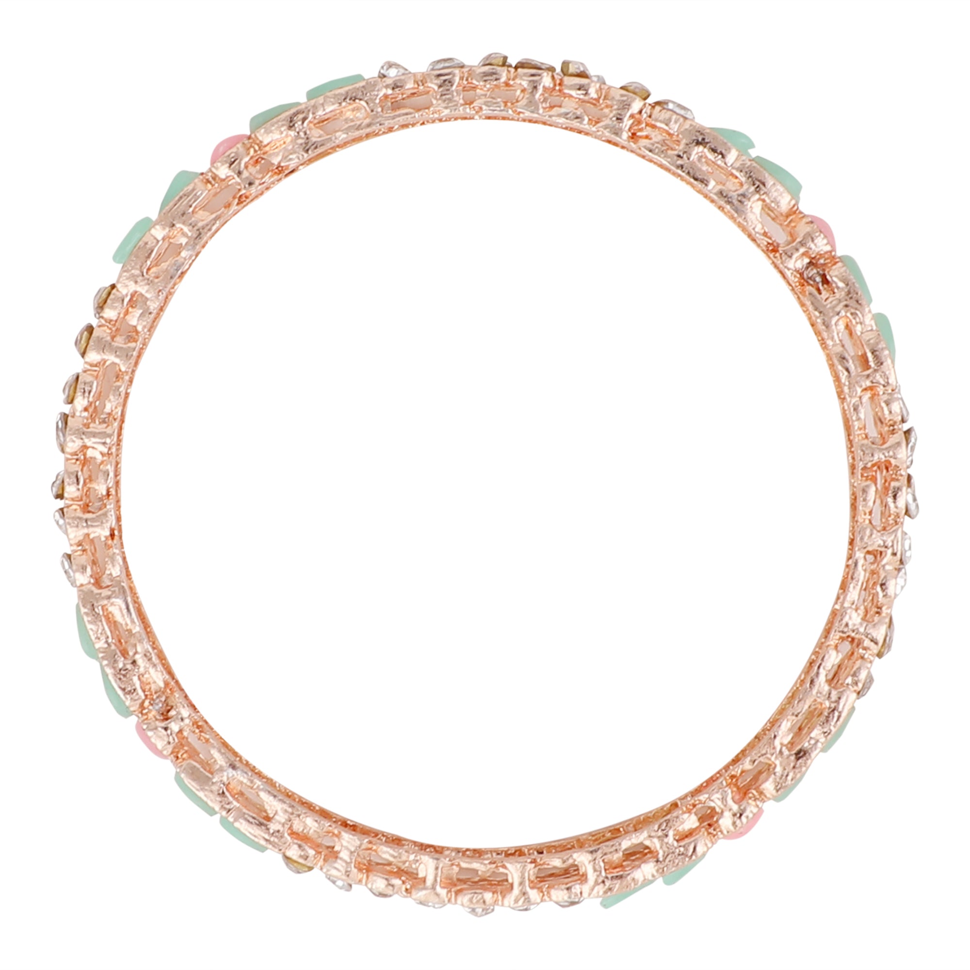 Women's Set Of 2 Rose Gold-Plated & Sea-Green Baby Pink Ad-Studded Bangles