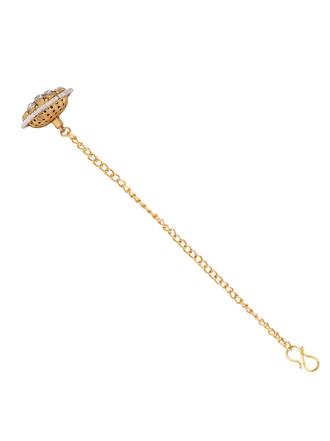Women's Off-White Gold-Plated Stone Studded & Beaded Borla Maang Tika(Borla)