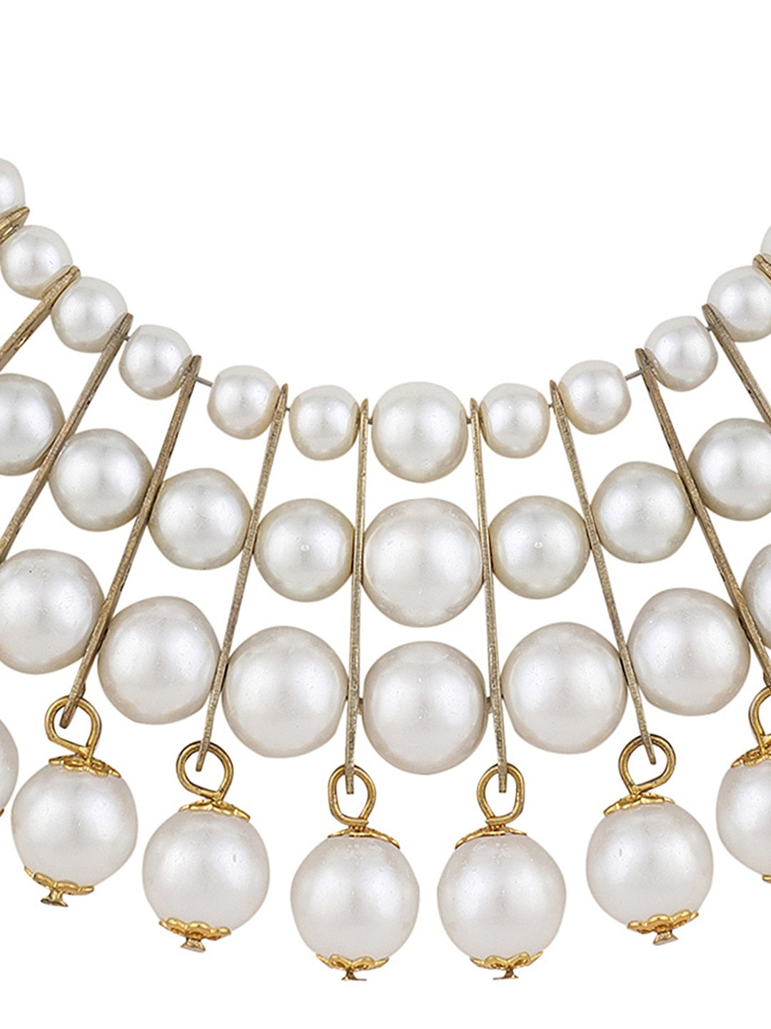 Women's Designer White Bead Stacked Gold-Plated Collar Necklace