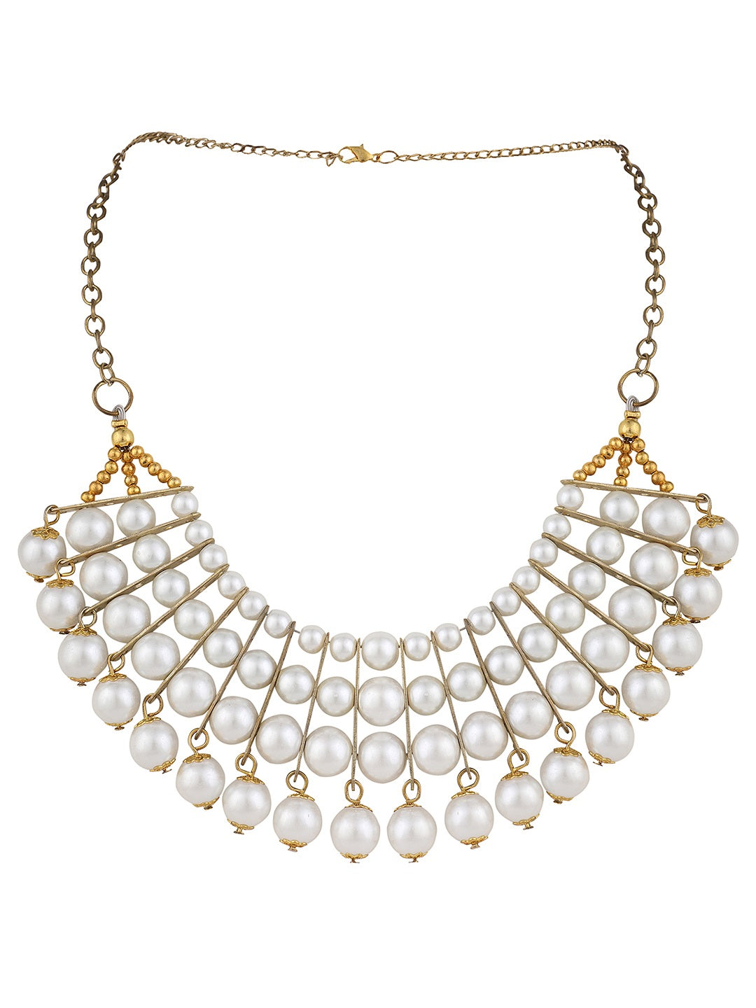 Women's Designer White Bead Stacked Gold-Plated Collar Necklace