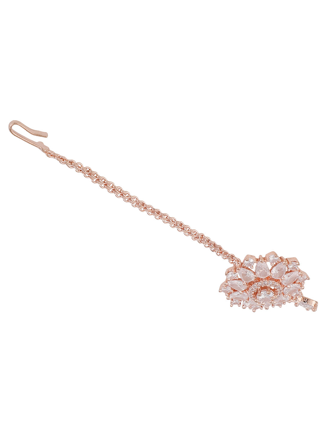 Women's Rose Gold-Plated White Cz & Ad-Studded Hand Crafted Maangtikka