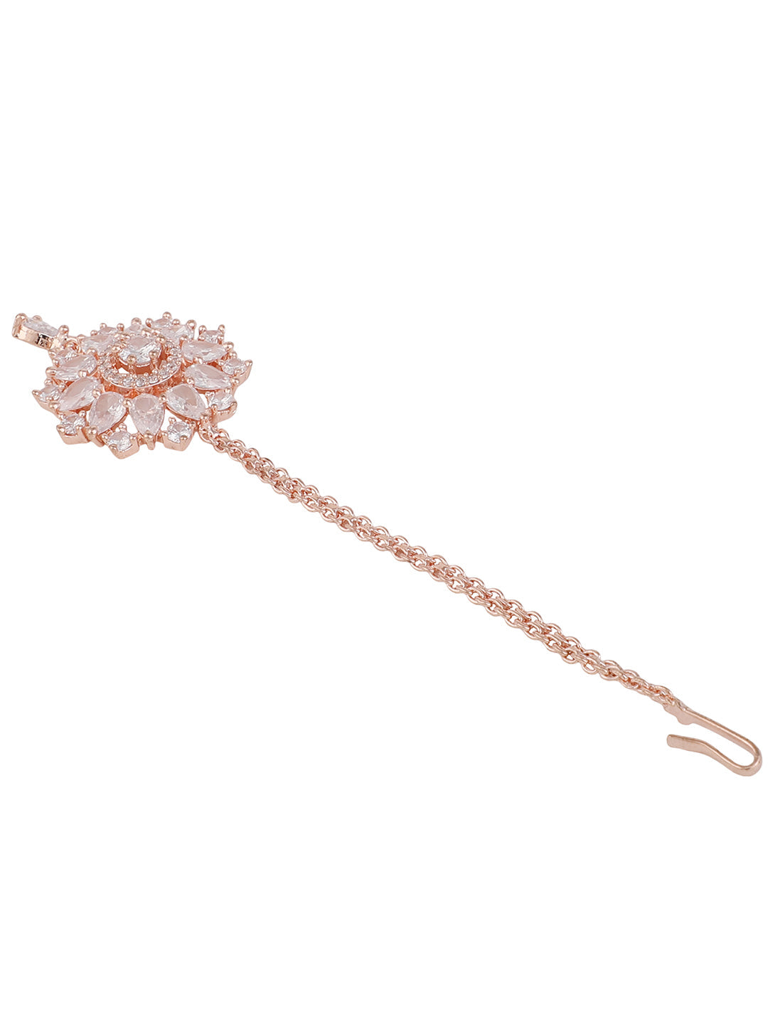 Women's Rose Gold-Plated White Cz & Ad-Studded Hand Crafted Maangtikka
