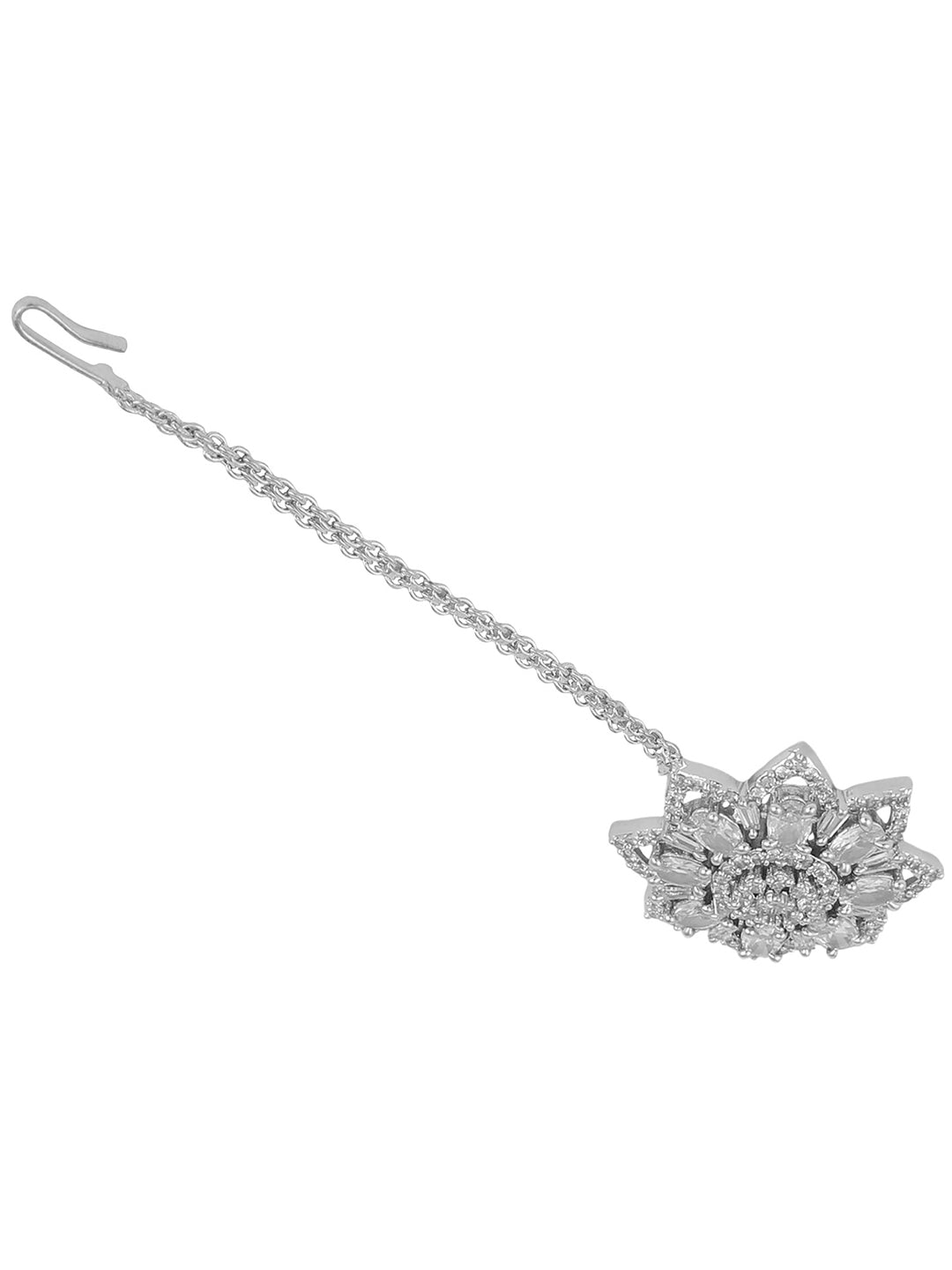 Women's Silver-Plated White Ad-Studded Hand Crafted Maangtikka