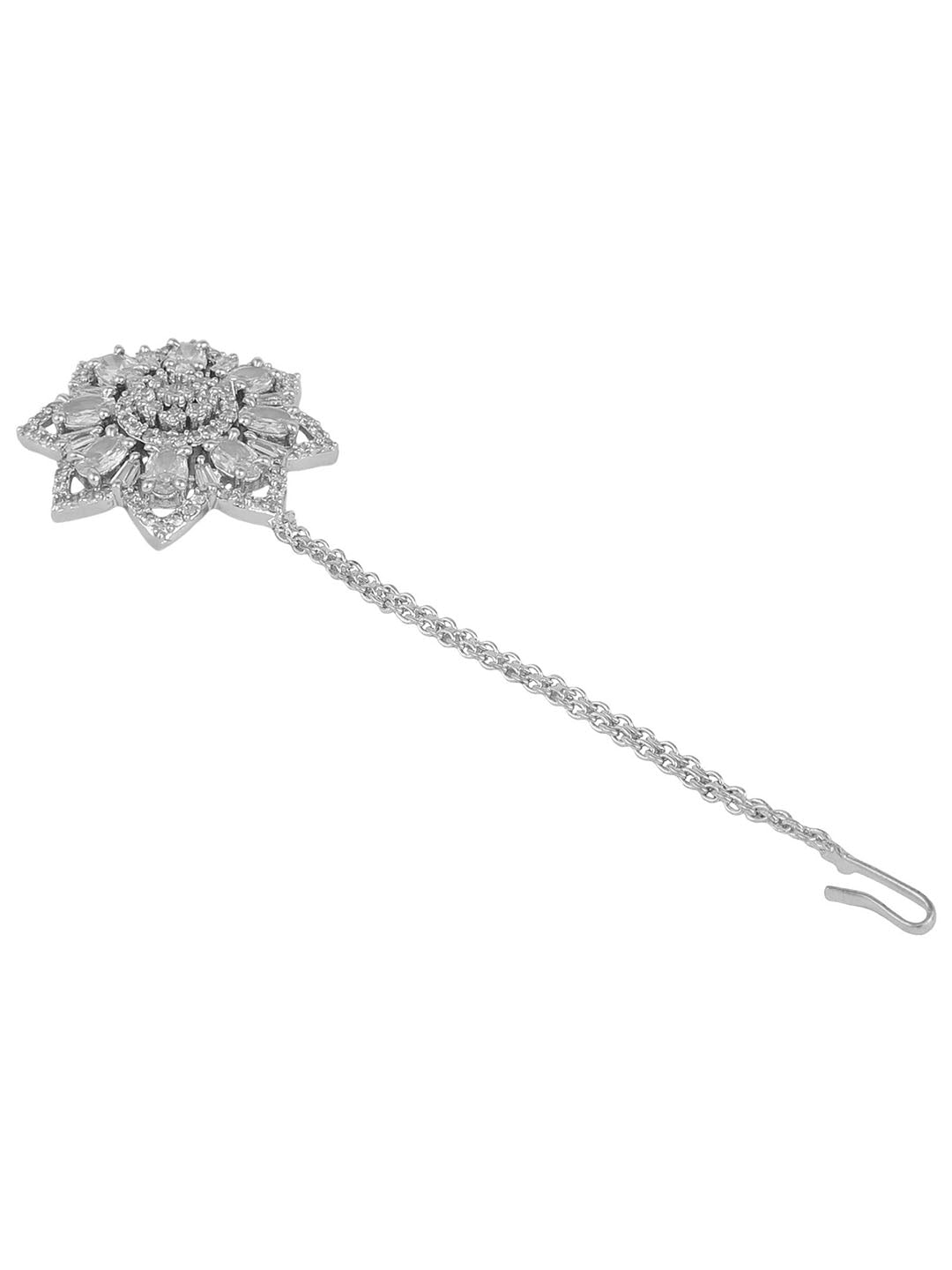 Women's Silver-Plated White Ad-Studded Hand Crafted Maangtikka