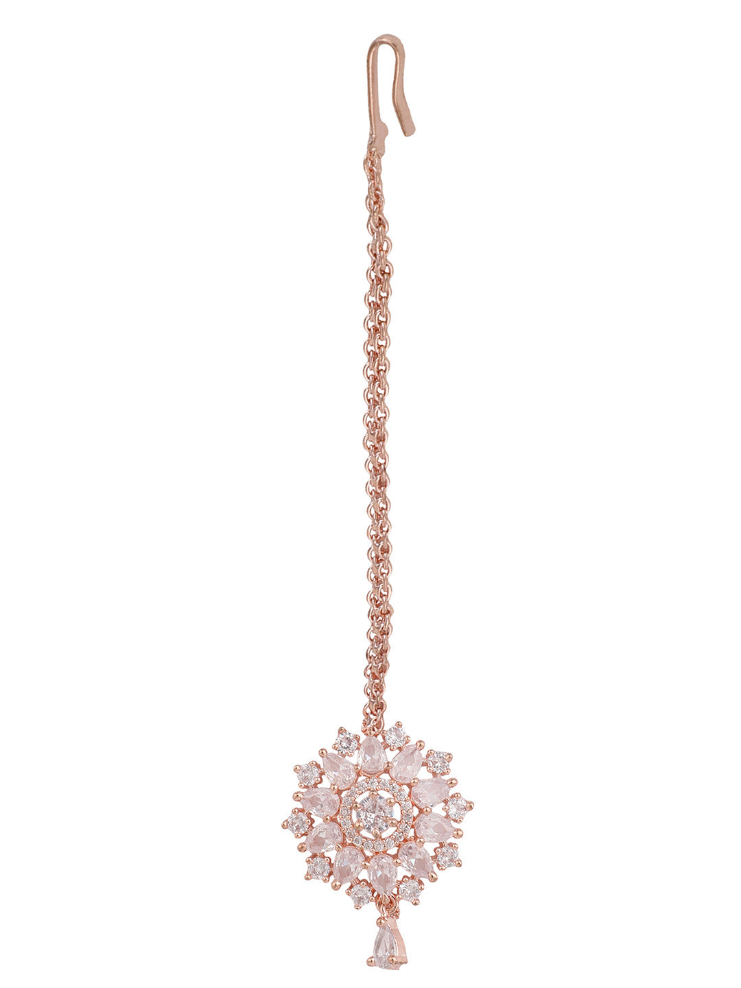 Women's Rose Gold-Plated White Cz & Ad-Studded Hand Crafted Maangtikka