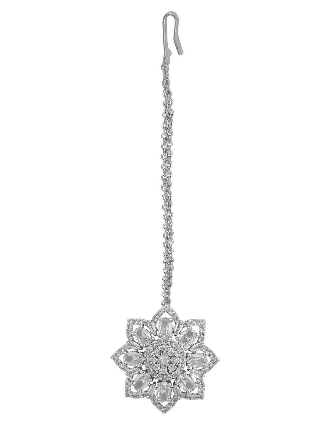 Women's Silver-Plated White Ad-Studded Hand Crafted Maangtikka