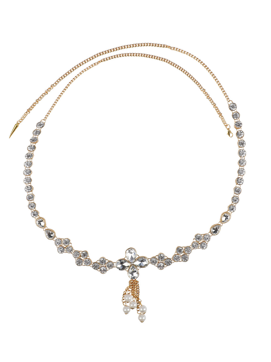 Women's Gold-Plated & White Kundan Studded & Beaded Traditional Kamarbandh