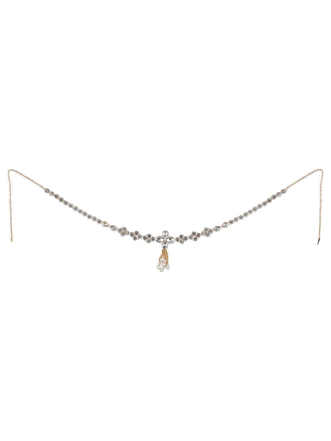 Women's Gold-Plated & White Kundan Studded & Beaded Traditional Kamarbandh
